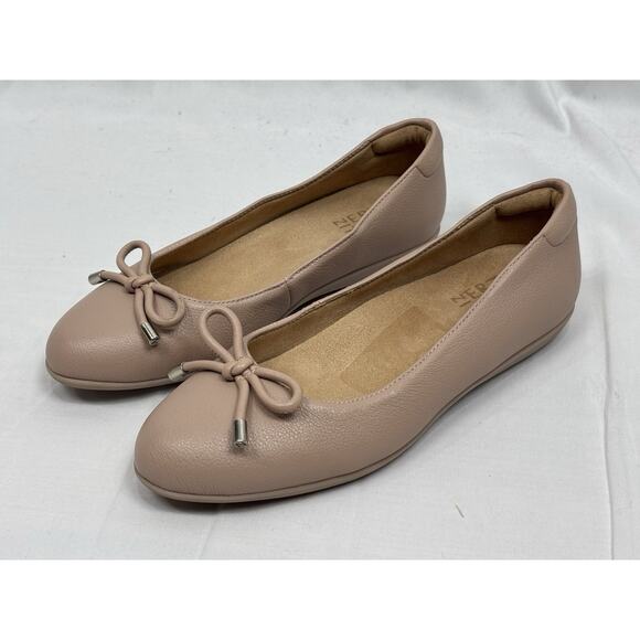 Naturalizer Vivienne Nude Leather Comfort Ballet Flats Bow Toe Size 5.5 - Picture 1 of 6